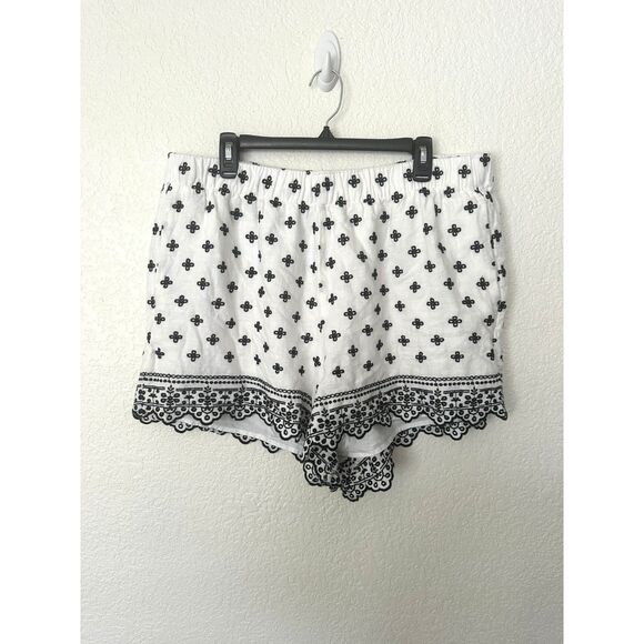 Abercrombie & Fitch Linen Blend Embroidered Pull On Short Black White Sz XL - Picture 1 of 7